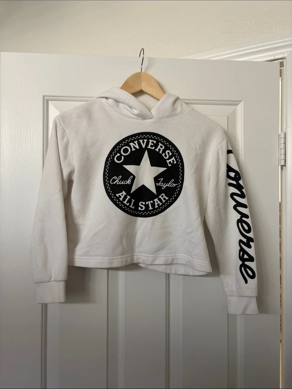 Converse White Cropped All Star Hoodie with Black Logo